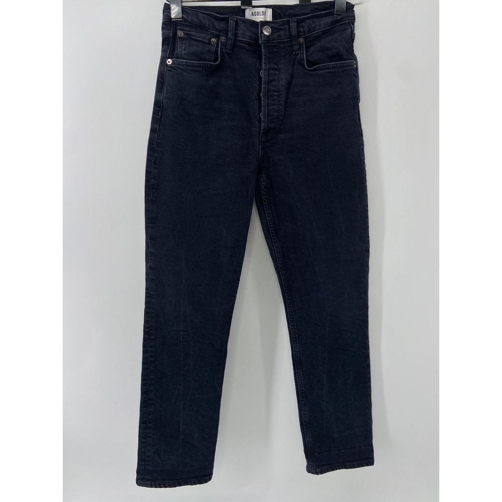 AGOLDE Jeans Women 27 Black Riley Long Minimalist High Rise Straight Button Fly